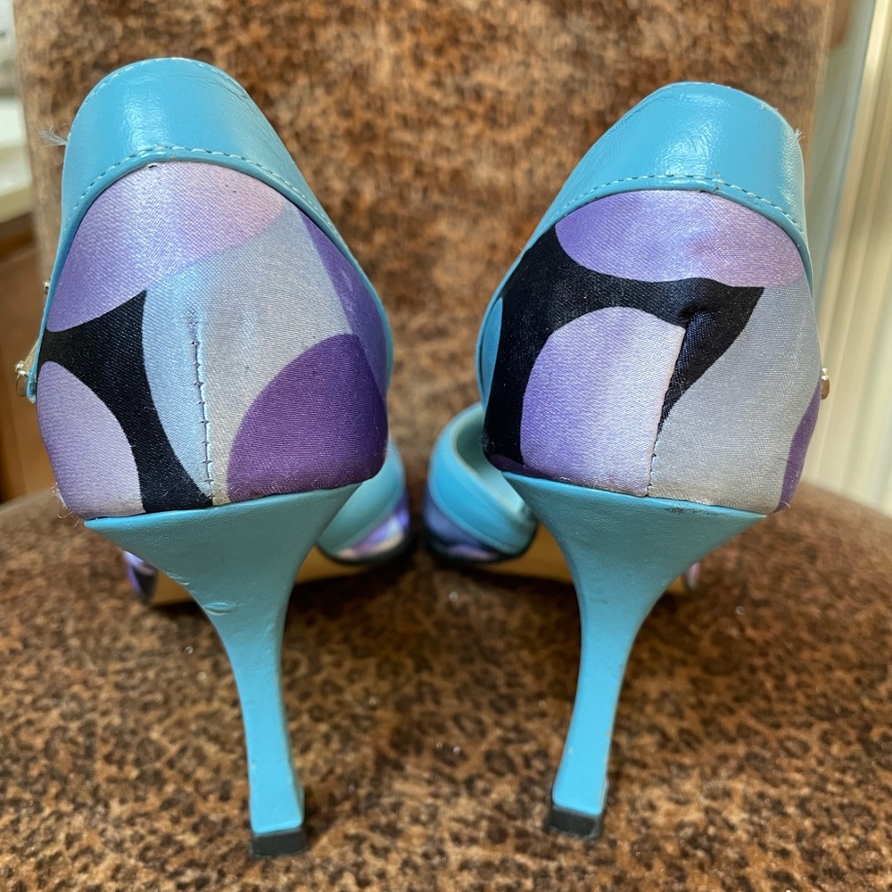 Luichiny - Printed Cloth and Blue Leather, pointed toed pumps - Picture 12 of 16